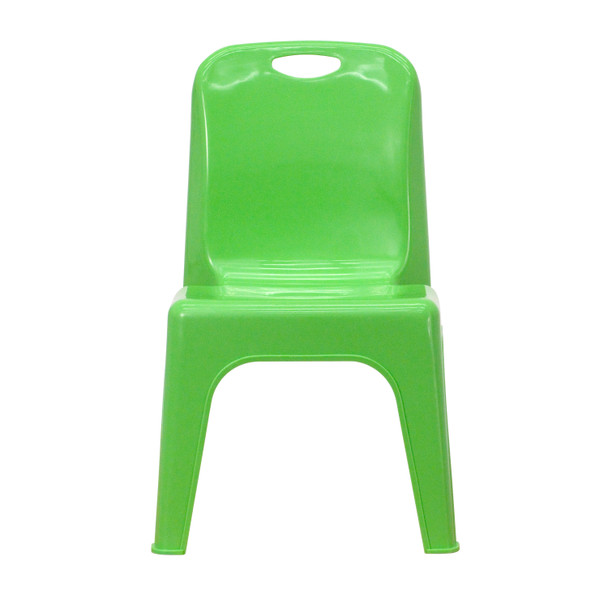 Whitney 2 Pack Green Plastic Stackable School Chair with Carrying Handle and 11" Seat Height