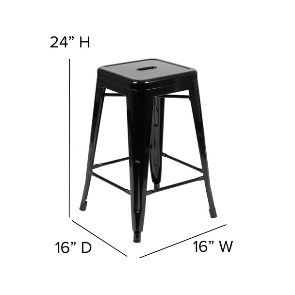 Cierra 24" High Metal Counter-Height, Indoor Bar Stool in Black - Stackable Set of 4