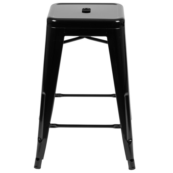 Cierra 24" High Metal Counter-Height, Indoor Bar Stool in Black - Stackable Set of 4