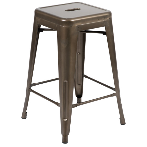 Cierra 24" High Metal Counter-Height, Indoor Bar Stool in Gun Metal Gray - Stackable Set of 4