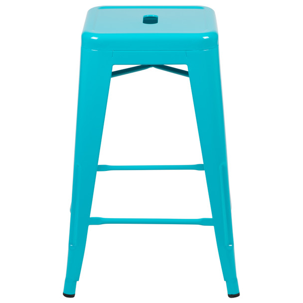 Cierra 24" High Metal Counter-Height, Indoor Bar Stool in Teal - Stackable Set of 4