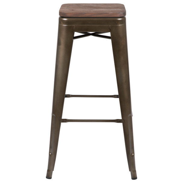Cierra 30" High Metal Indoor Bar Stool with Wood Seat in Gun Metal Gray - Stackable Set of 4