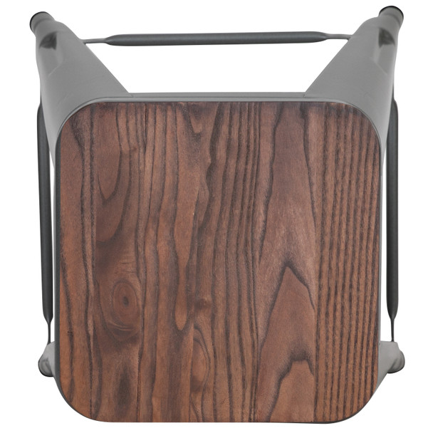 Cierra 30" High Metal Indoor Bar Stool with Wood Seat in Silver - Stackable Set of 4
