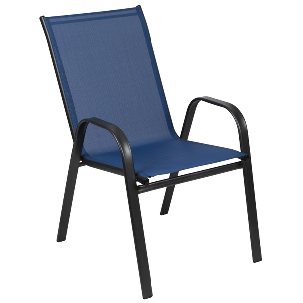 4 Pack Brazos Series Navy Outdoor Stack Chair with Flex Comfort Material and Metal Frame