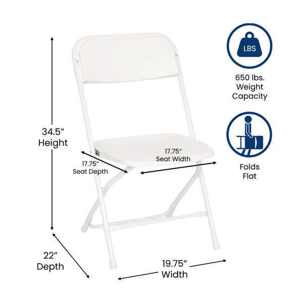 Hercules Big and Tall Commercial Folding Chair - Extra Wide 650LB. Capacity - Durable Plastic - White, 4-Pack