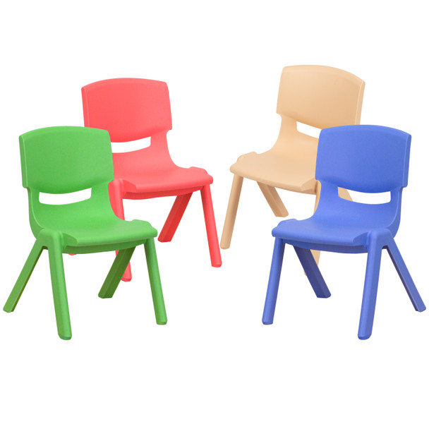 Whitney 4 Pack Plastic Stackable School Chairs with 10.5" Seat Height, Assorted Colors