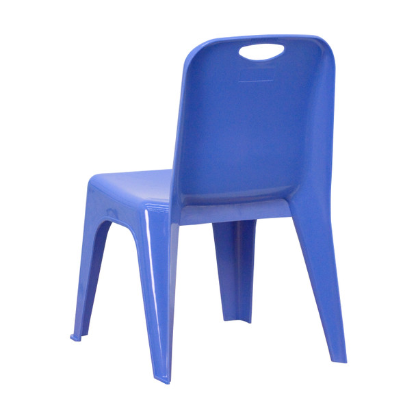 Whitney 4 Pack Blue Plastic Stackable School Chair with Carrying Handle and 11'' Seat Height