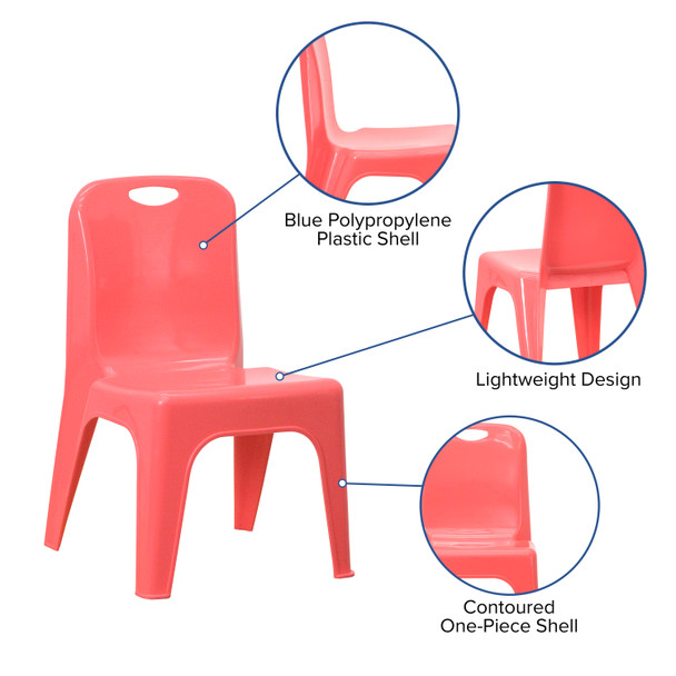 Whitney 4 Pack Red Plastic Stackable School Chair with Carrying Handle and 11'' Seat Height