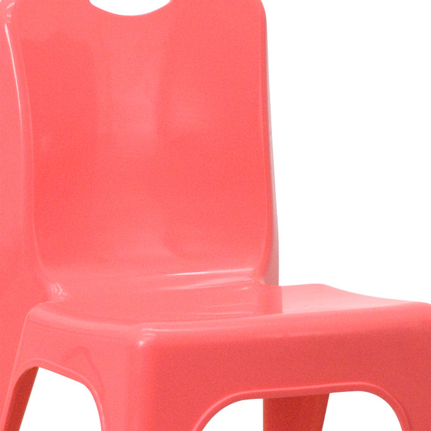 Whitney 4 Pack Red Plastic Stackable School Chair with Carrying Handle and 11'' Seat Height