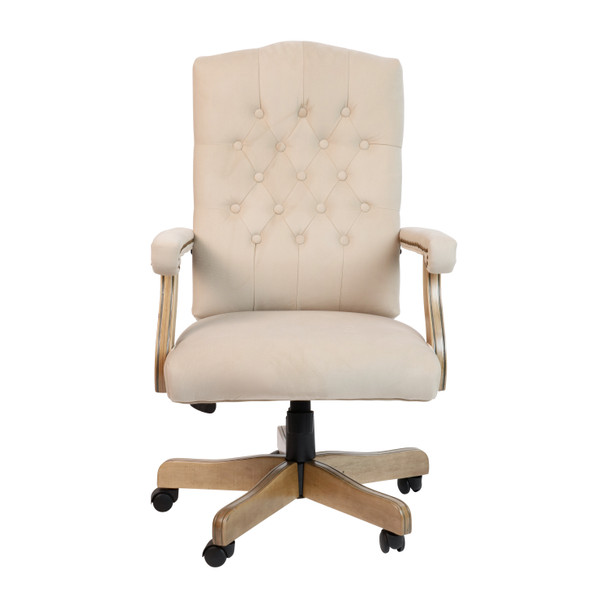 Derrick Ivory Microfiber Classic Executive Swivel Office Chair with Driftwood Arms and Base