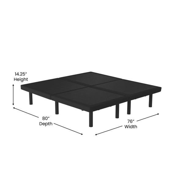 Selene Adjustable Upholstered Bed Base with Wireless Remote, Three Leg Heights, & Independent Head/Foot Incline-Split King - Black