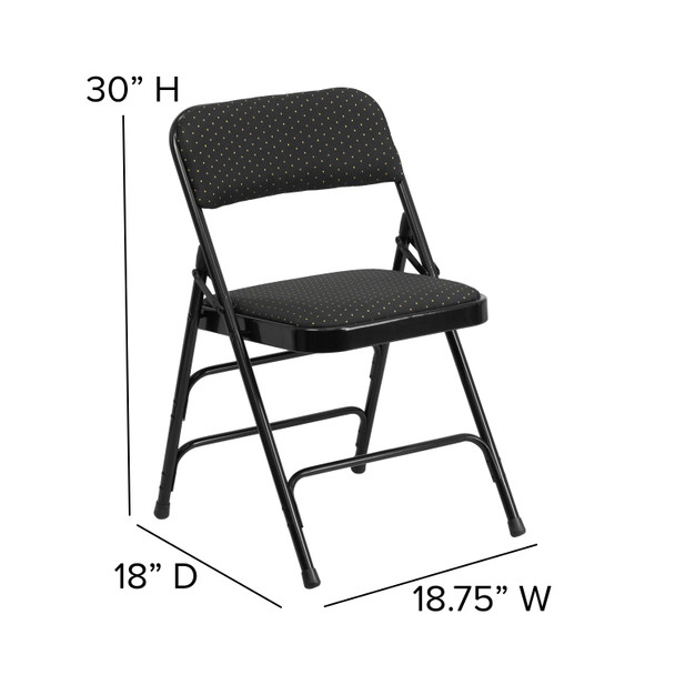 HERCULES Series Curved Triple Braced & Double Hinged Black Patterned Fabric Metal Folding Chair