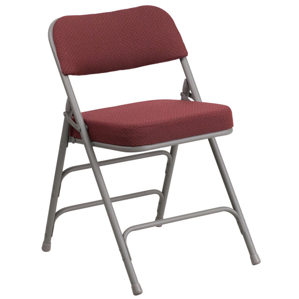 HERCULES Series Premium Curved Triple Braced & Double Hinged Burgundy Fabric Metal Folding Chair