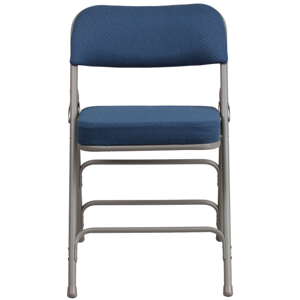 HERCULES Series Premium Curved Triple Braced & Double Hinged Navy Fabric Metal Folding Chair