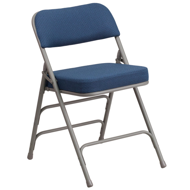 HERCULES Series Premium Curved Triple Braced & Double Hinged Navy Fabric Metal Folding Chair