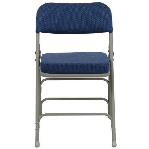 HERCULES Series Premium Curved Triple Braced & Double Hinged Navy Fabric Metal Folding Chair