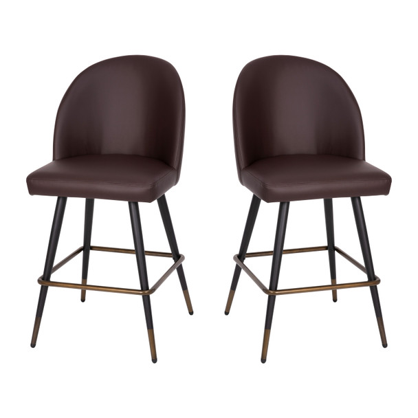 Lyla Set of 2 Commercial High Back Modern Armless 26" Counter Stools with Contoured Backrests, Steel Frames and Footrests, Brown LeatherSoft-Set of 2
