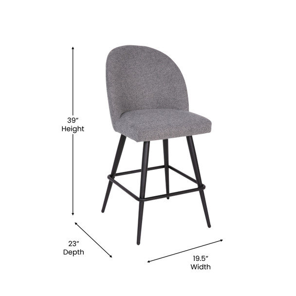 Lyla Set of 2 Commercial High Back Modern Armless 26" Counter Stools with Contoured Backrests, Steel Frames and Footrests, Gray Faux Linen-Set of 2