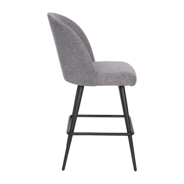 Lyla Set of 2 Commercial High Back Modern Armless 26" Counter Stools with Contoured Backrests, Steel Frames and Footrests, Gray Faux Linen-Set of 2