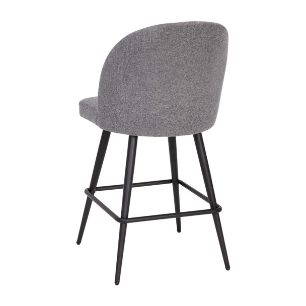 Lyla Set of 2 Commercial High Back Modern Armless 26" Counter Stools with Contoured Backrests, Steel Frames and Footrests, Gray Faux Linen-Set of 2