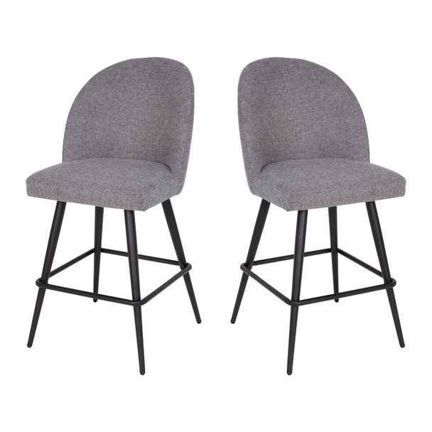 Lyla Set of 2 Commercial High Back Modern Armless 26" Counter Stools with Contoured Backrests, Steel Frames and Footrests, Gray Faux Linen-Set of 2