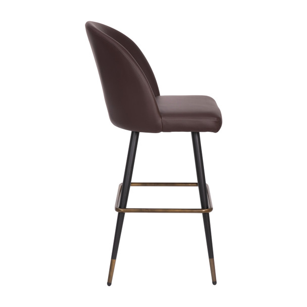 Lyla 30" Commercial Grade High Back Modern Armless Barstools with Contoured Backrest, Steel Frame and Integrated Footrest, Brown LeatherSoft-Set of 2