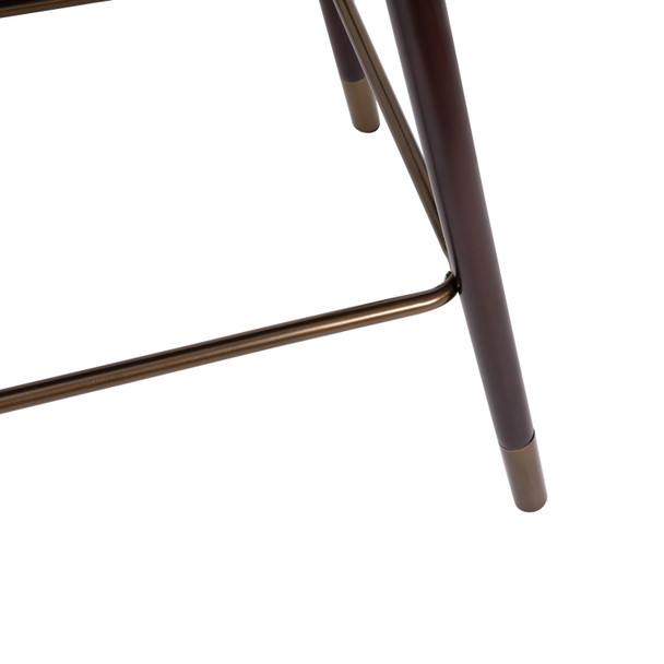 Margo 26" Commercial Grade Mid-Back Modern Counter Stool with Walnut Finish Beechwood Legs and Contoured Back, Black LeatherSoft/Bronze Accents