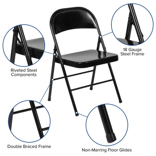 HERCULES Series Double Braced Black Metal Folding Chair
