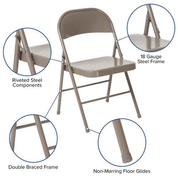 HERCULES Series Double Braced Gray Metal Folding Chair