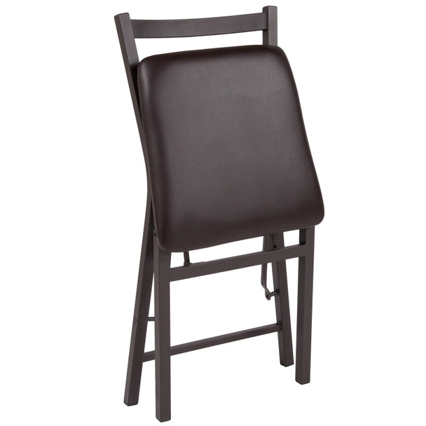 HERCULES Series Brown Folding Ladder Back Metal Chair with Brown Vinyl Seat