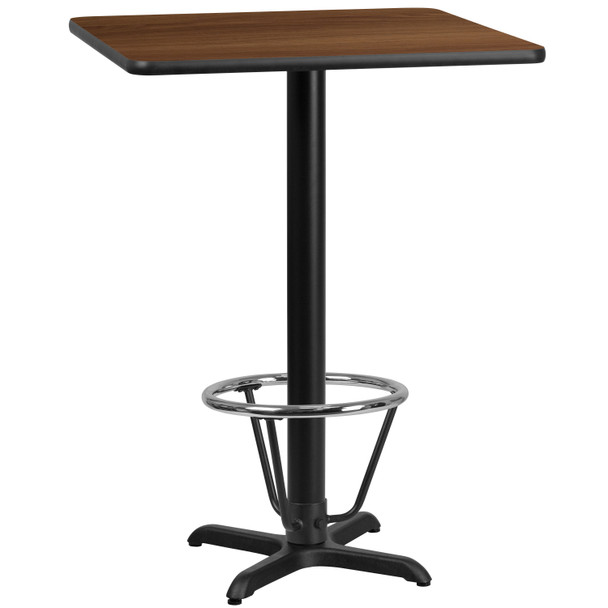 Stiles 24'' Square Walnut Laminate Table Top with 22'' x 22'' Bar Height Table Base and Foot Ring