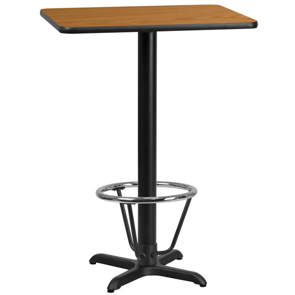 Stiles 24'' x 30'' Rectangular Natural Laminate Table Top with 22'' x 22'' Bar Height Table Base and Foot Ring