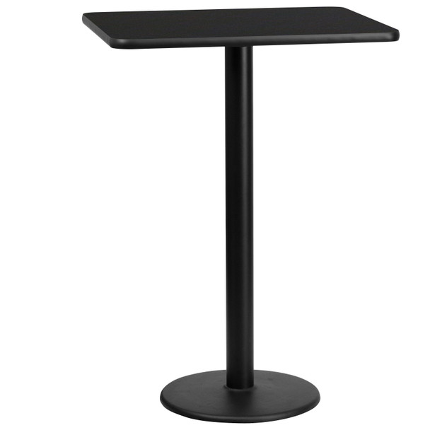 Stiles 24'' x 30'' Rectangular Black Laminate Table Top with 18'' Round Bar Height Table Base