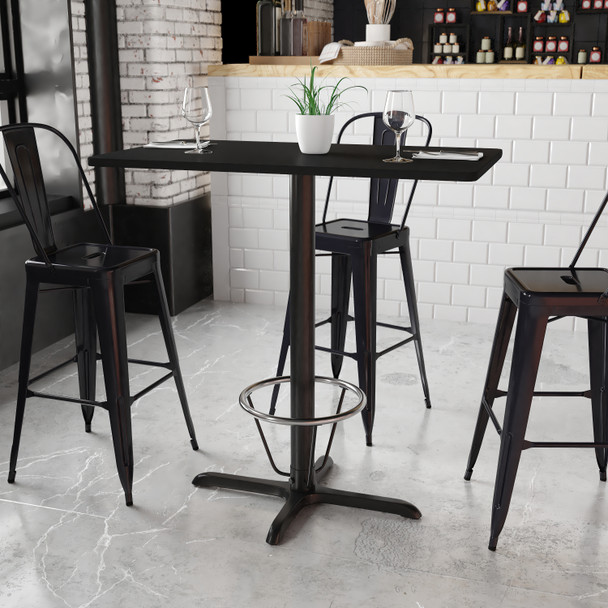 Stiles 24'' x 42'' Rectangular Black Laminate Table Top with 23.5'' x 29.5'' Bar Height Table Base and Foot Ring