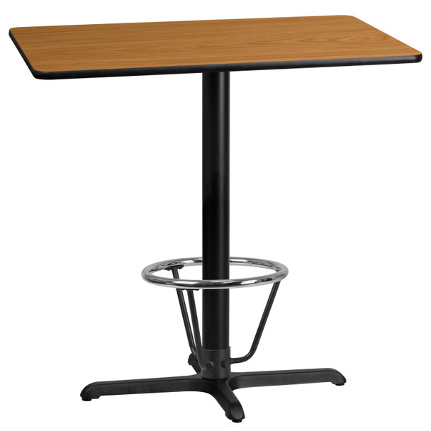 Stiles 24'' x 42'' Rectangular Natural Laminate Table Top with 23.5'' x 29.5'' Bar Height Table Base and Foot Ring