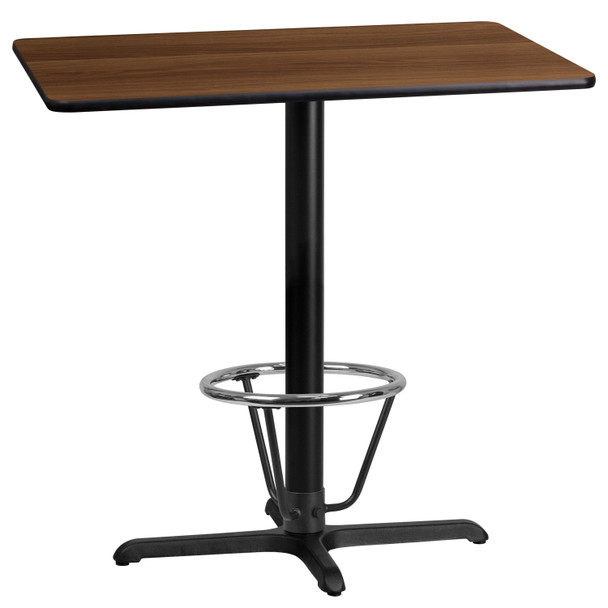 Stiles 24'' x 42'' Rectangular Walnut Laminate Table Top with 23.5'' x 29.5'' Bar Height Table Base and Foot Ring