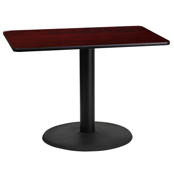 Graniss 24'' x 42'' Rectangular Mahogany Laminate Table Top with 24'' Round Table Height Base