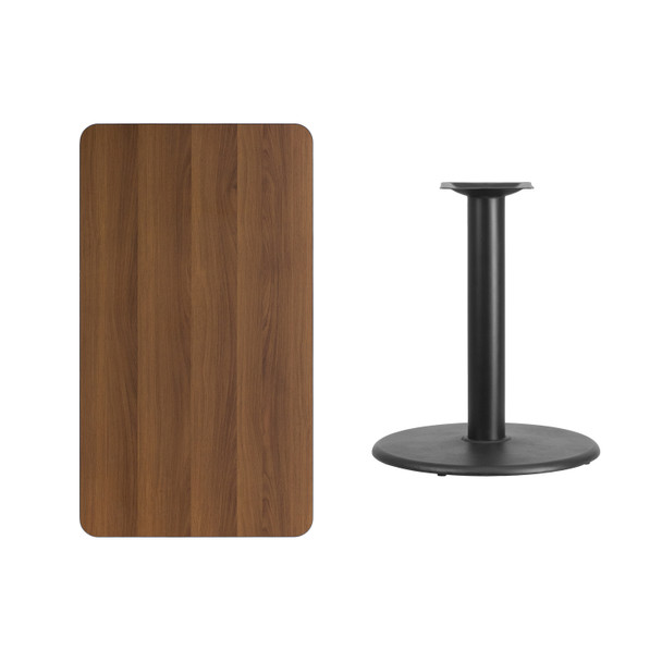 Graniss 24'' x 42'' Rectangular Walnut Laminate Table Top with 24'' Round Table Height Base
