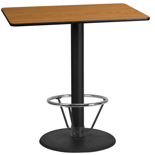 Stiles 24'' x 42'' Rectangular Natural Laminate Table Top with 24'' Round Bar Height Table Base and Foot Ring