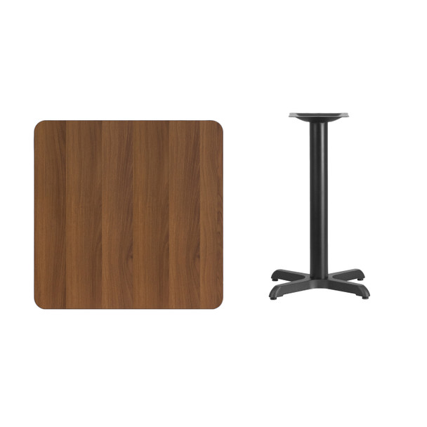 Graniss 30'' Square Walnut Laminate Table Top with 22'' x 22'' Table Height Base