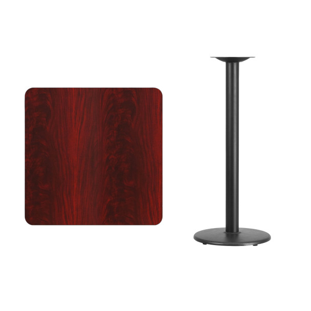 Stiles 30'' Square Mahogany Laminate Table Top with 18'' Round Bar Height Table Base