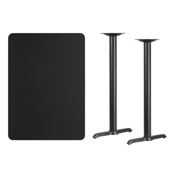Stiles 30'' x 42'' Rectangular Black Laminate Table Top with 5'' x 22'' Bar Height Table Bases