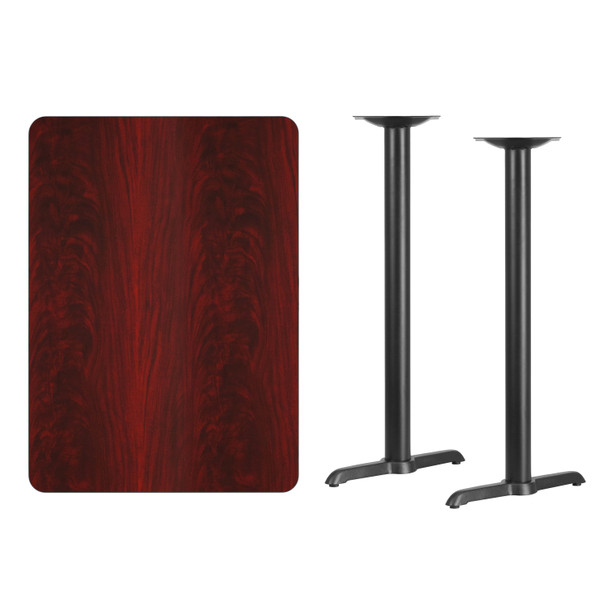 Stiles 30'' x 42'' Rectangular Mahogany Laminate Table Top with 5'' x 22'' Bar Height Table Bases