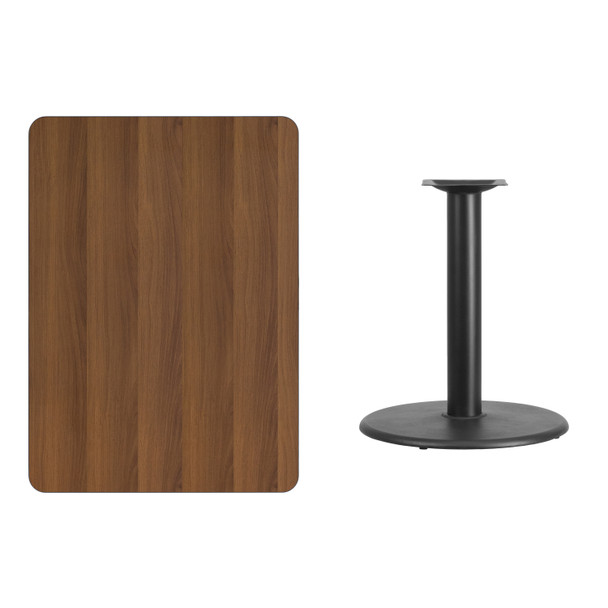 Graniss 30'' x 42'' Rectangular Walnut Laminate Table Top with 24'' Round Table Height Base