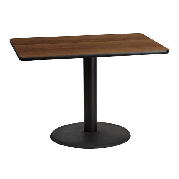 Graniss 30'' x 42'' Rectangular Walnut Laminate Table Top with 24'' Round Table Height Base
