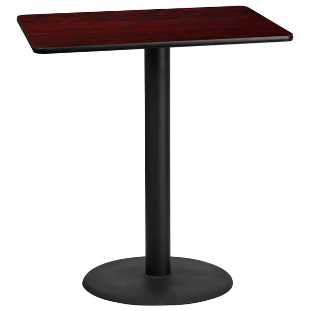 Stiles 30'' x 42'' Rectangular Mahogany Laminate Table Top with 24'' Round Bar Height Table Base