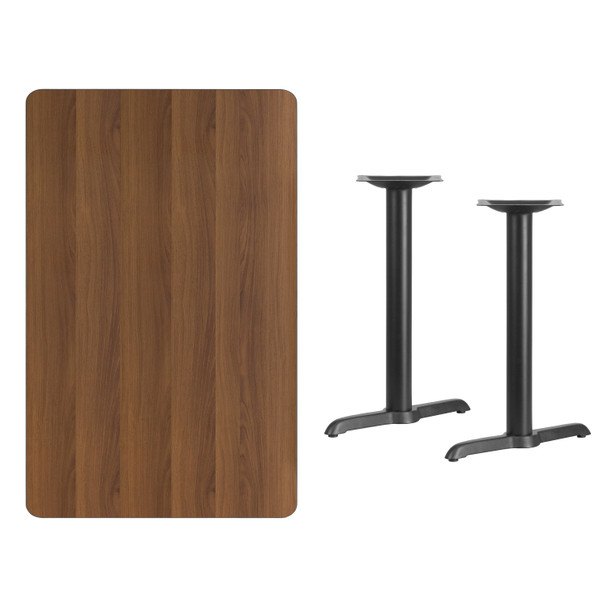 Graniss 30'' x 48'' Rectangular Walnut Laminate Table Top with 5'' x 22'' Table Height Bases