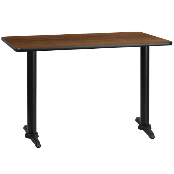 Graniss 30'' x 48'' Rectangular Walnut Laminate Table Top with 5'' x 22'' Table Height Bases
