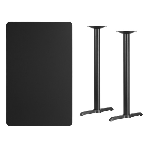 Stiles 30'' x 48'' Rectangular Black Laminate Table Top with 5'' x 22'' Bar Height Table Bases