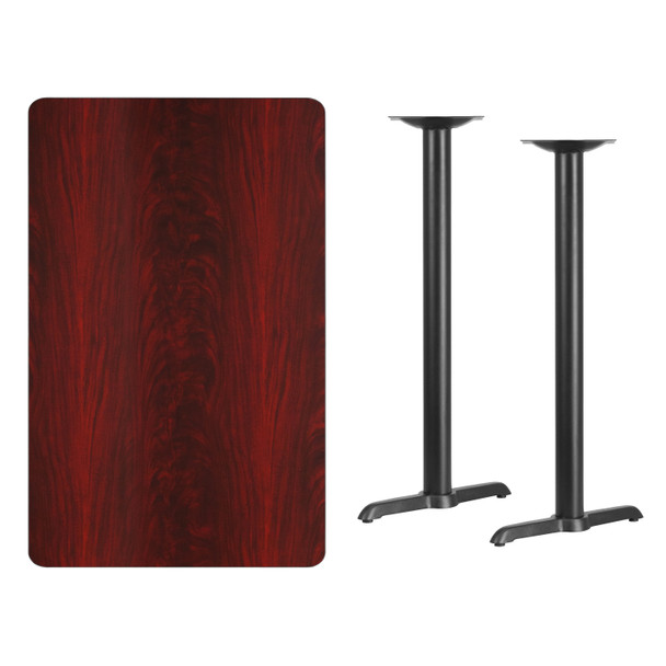 Stiles 30'' x 48'' Rectangular Mahogany Laminate Table Top with 5'' x 22'' Bar Height Table Bases